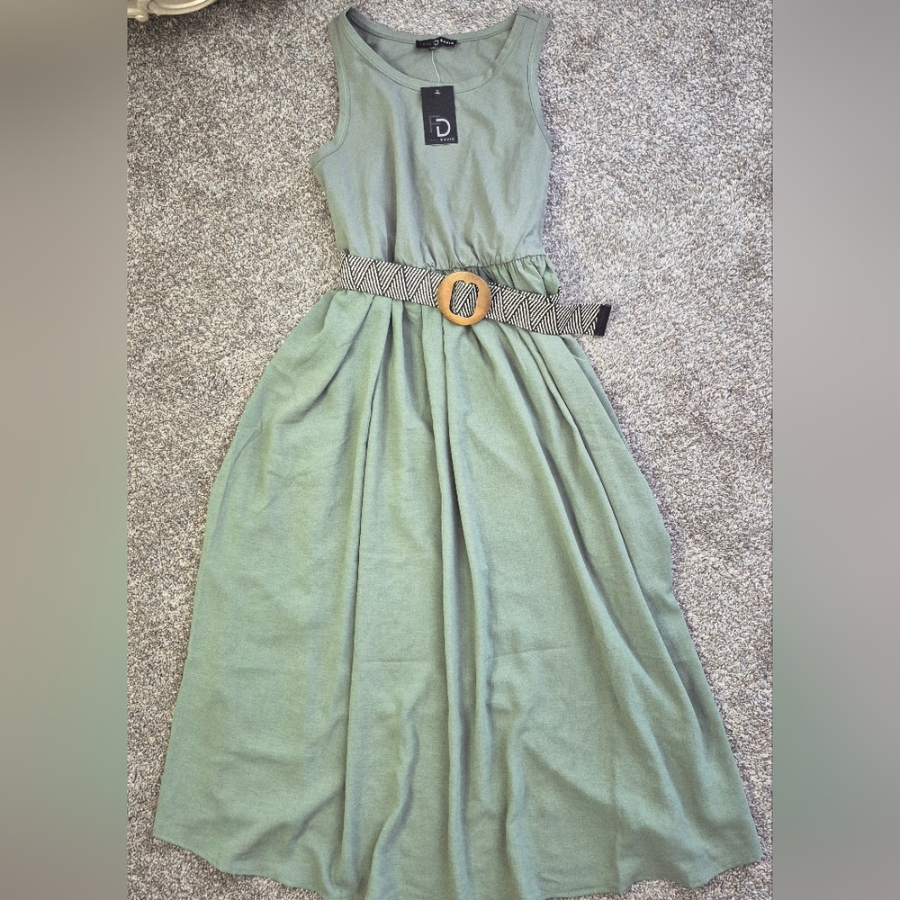 Fred David Kids Green Dress with Patterned Belt
